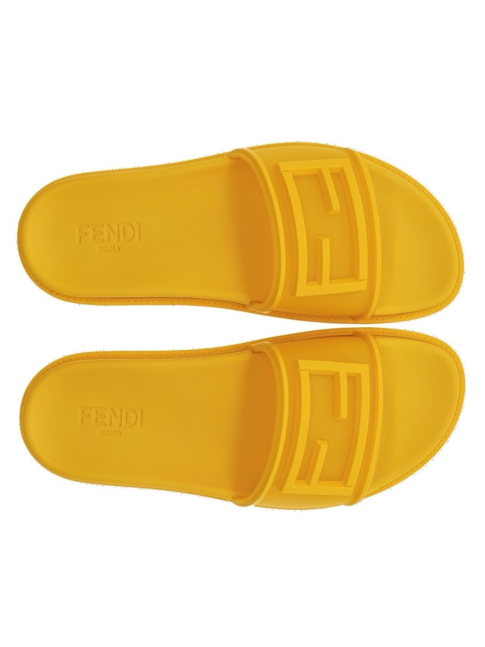 Fendi Slides FF Baguette Yellow Rubber Size 11 US New